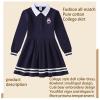 AOOF Girls' Uniform Cotton Long-Sleeved A-line Dress Children's School Polo Lapel Dark Blue School Uniform 3-12 Years Old 140 Pink, 8 Years view 2