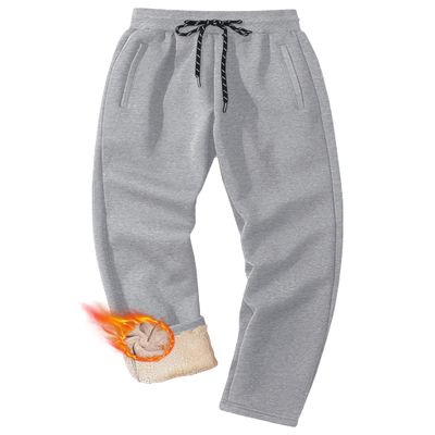 MAGCOMSEN Sherpa Lined Sweatpants Joggers for Men Winter Heavyweight Fleece Lined Warm Cotton Pants for Lounge Active Outdoor Light Grey 32