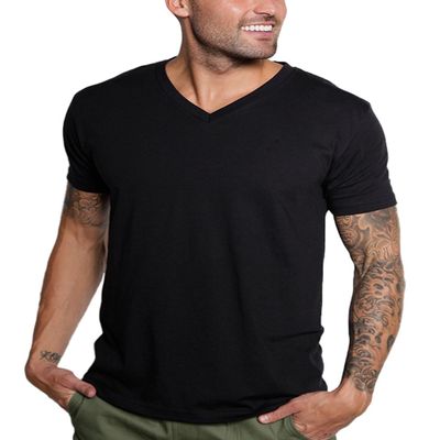 INTO THE AM V Neck T Shirts Men Fitted Casual Essential Plain Undershirt Sleep Vneck Tshirt for Guys (Black, XX-Large)