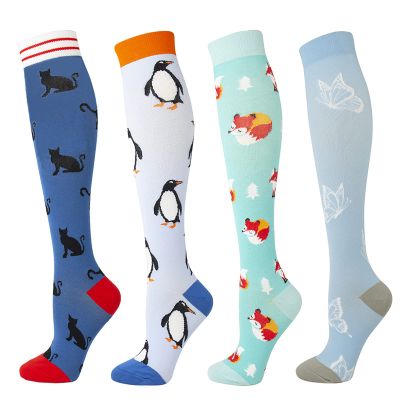 4 Pairs Fun Compression Socks for Women-Womens Compression Sock for Pregnancy, Nurses, Flying, Running, Travel (animals,L-XL,15-20 mmHg)