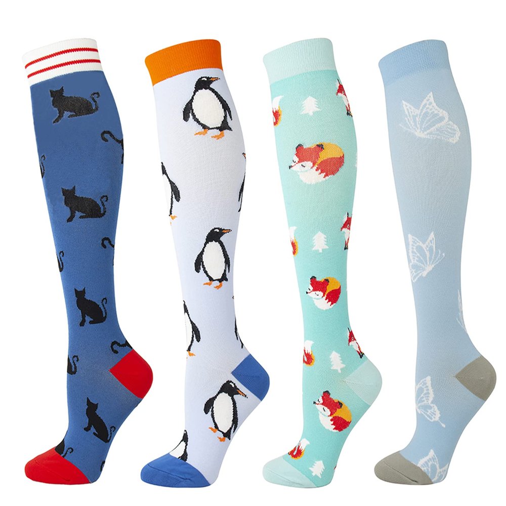 4 Pairs Fun Compression Socks for Women-Womens Compression Sock for Pregnancy, Nurses, Flying, Running, Travel (animals,L-XL,15-20 mmHg)