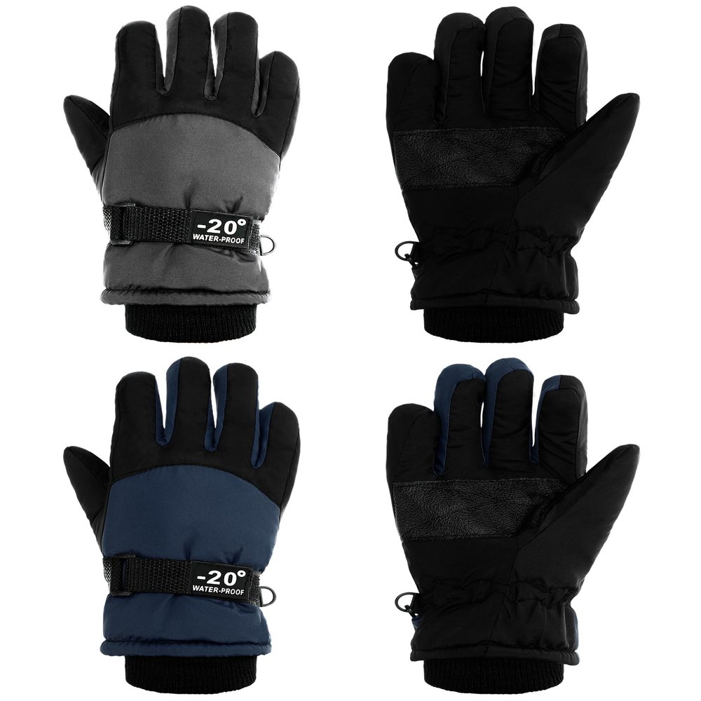 SATINIOR 2 Pairs Kids Waterproof Winter Snow Gloves Ski Gloves for Boy Girl Outdoor Warm Thickening Snowboard(Dark Gray, Dark Blue,6-10 Years)
