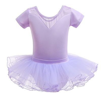 HIHCBF Baby Girls Short Sleeve Sheer Mesh Ballet Leotard for Dance Tutus Skirt Outfits Ballerina Dancewear Gymnastics Costume Lavender 2-3T