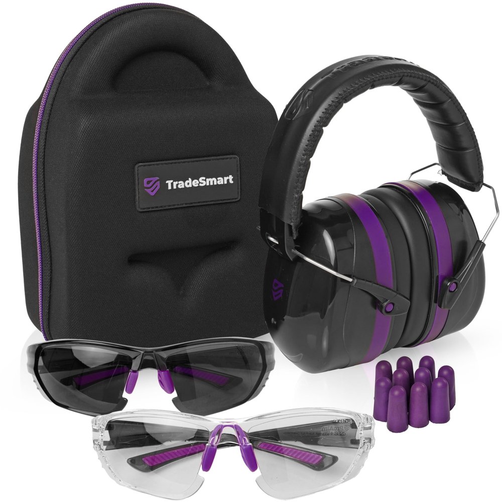 TradeSmart All-in-One Shooting Ear Protection - Comfort+ NRR 28 Earmuffs, Glasses & Earplugs + Carry Case