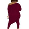 Chatinction Women's Solid Color 2 Piece Outfits Oversized 3/4 Sleeve One Shoulder Top Skinny Pants Clubwear Sweatsuits Wine Red S view 2