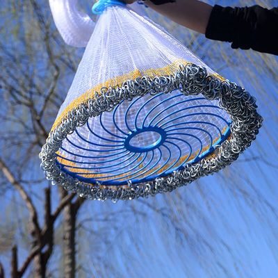 Lawaia Throw Nets for Fishing Bait Iron Chain with Blue Plastic Disc Heavy Saltwater Fishing Cast Net,Size 6FT Radius Monofilament Freshwater Casting Nets