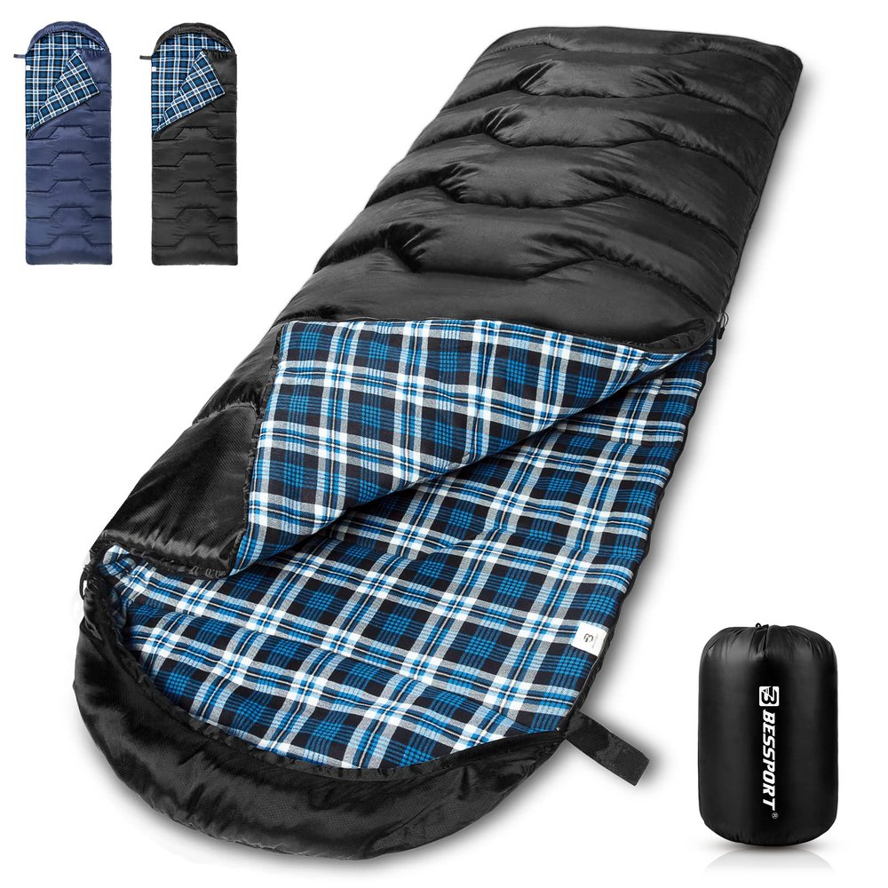 Bessport Sleeping Bag Winter | Flannel Lined 18 - 32 Extreme 3-4 Season Warm & Cool Weather Adult Sleeping Bags Large | Lightweight, Waterproof for Camping, Backpacking, Hiking