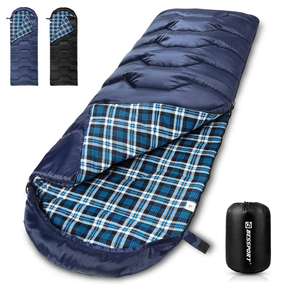 Bessport Flannel Lined Sleeping Bag Winter | 18 Extreme 3-4 Season Warm & Cool Weather Adult Sleeping Bags Large | Lightweight, Waterproof for Camping, Backpacking, Hiking