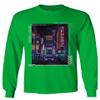0408. Aesthetic Japanese City Vaporwave Art Cyberpunk Retro Street wear Men's Long Sleeve t Shirt (Irish Green Small) view 1