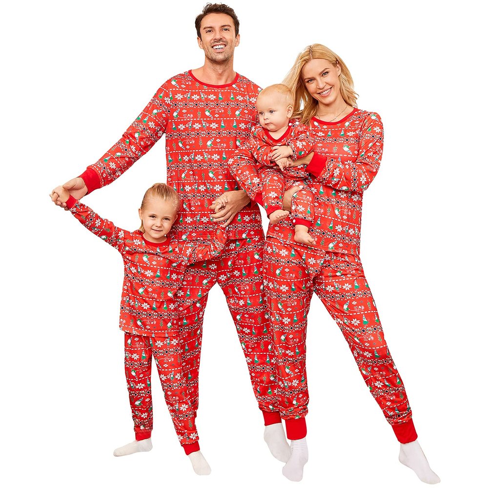 PopReal Christmas Pajamas for Family, Family Christmas Pajamas PJs Matching Sets Top Sleepwear Jammies Santa Claus Snowflake Print 3T Red