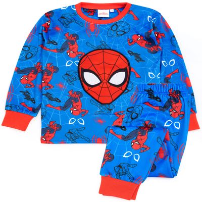 Marvel Spider-Man Pyjamas Boys Super Velour Velour Fleece | Kids Superhero Blue Red Character All Over Print