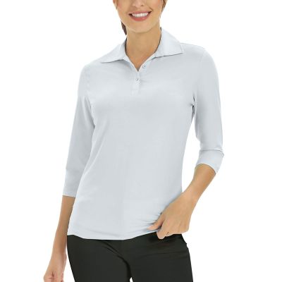 Corna Women's Golf Polo T Shirts Lightweight Moisture Wicking 3/4 Sleeve Blouses Shirt Quick Dry V Neck Tops(White,L)