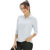 Corna Women's Golf Polo T Shirts Lightweight Moisture Wicking 3/4 Sleeve Blouses Shirt Quick Dry V Neck Tops(White,L) view 2