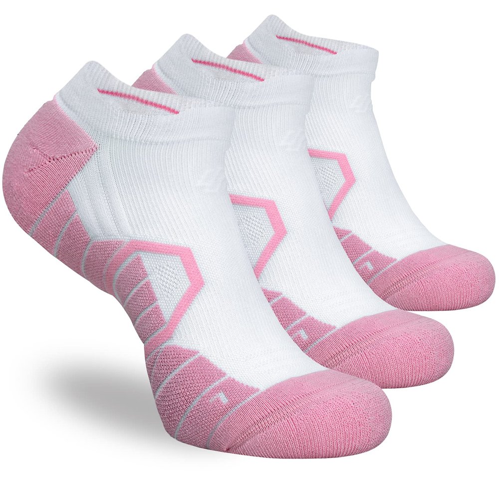 Hylaea No Show Breathable Running Socks with Cushion for Sports Athletic Walking Golf Low Cut Compression White Red Large