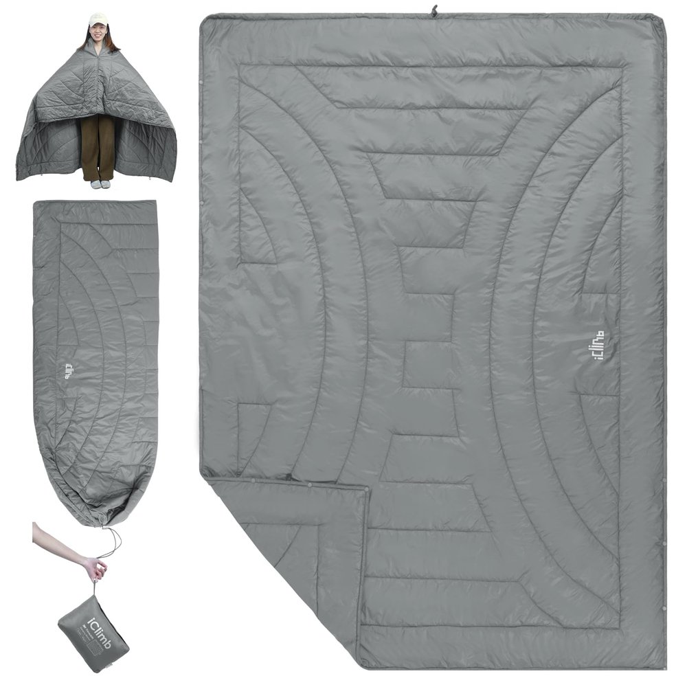 iClimb 3M Thinsulate Insulation Warm Camping Blanket Ultralight Compact (Light Grey, 1 lb)