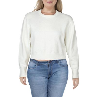 Danielle Bernstein Womens Crewneck Cropped Pullover Sweater White XL