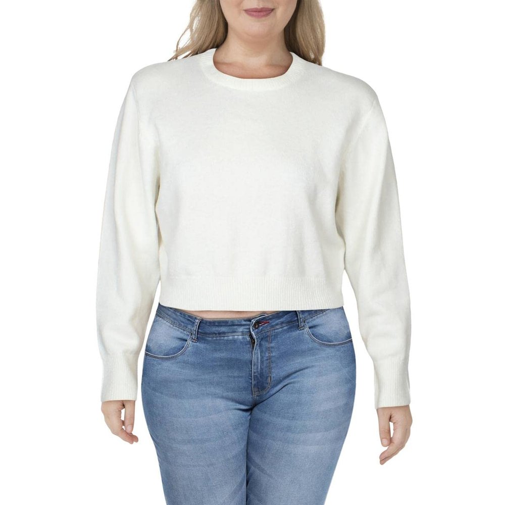 Danielle Bernstein Womens Crewneck Cropped Pullover Sweater White XL