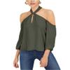 bar III Womens Green Cold Shoulder Keyhole Top Size L view 1