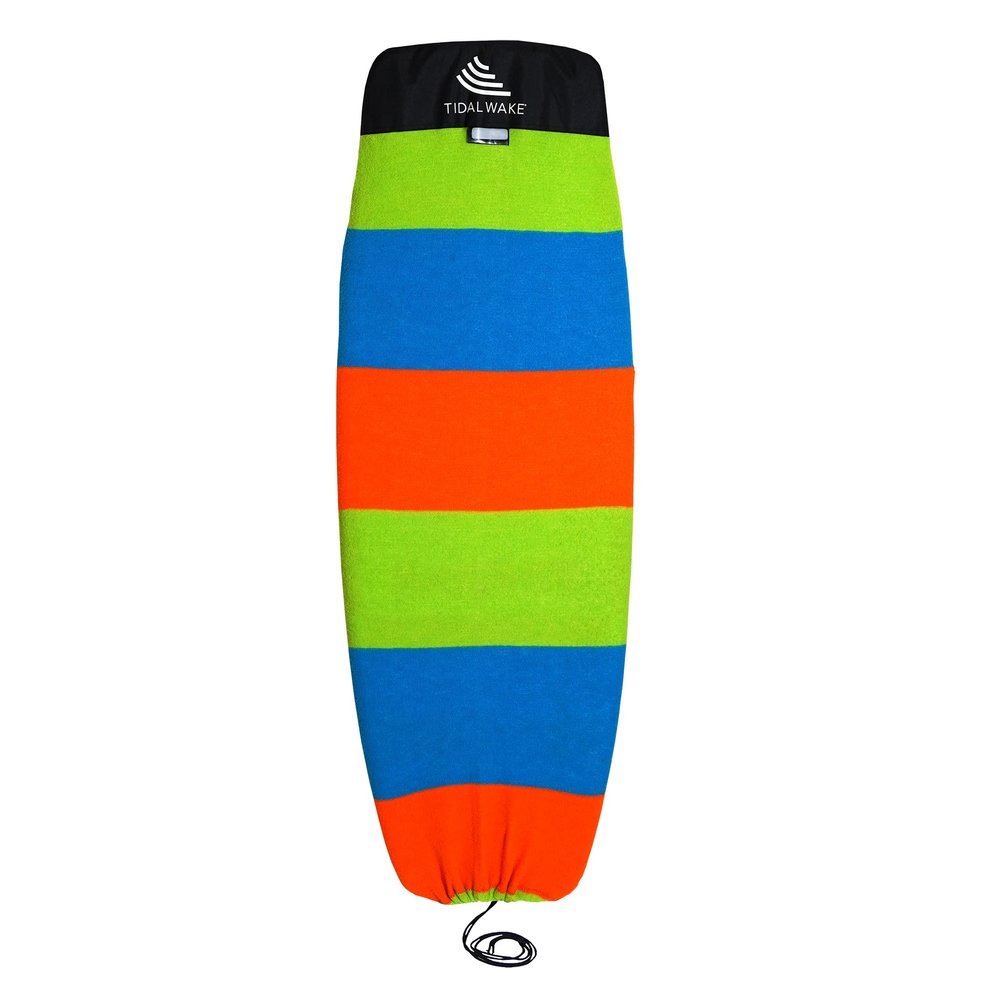 Tidal Wake TAG-IT 58" Snub Nose Surf & Wake Board Sock - Soft Wakesurf/Wakeboard Bag with Built-in Name Tab, Customizable Wake Surfboard/Wakeboard Cover Protects Your Board -Orange Blue Green