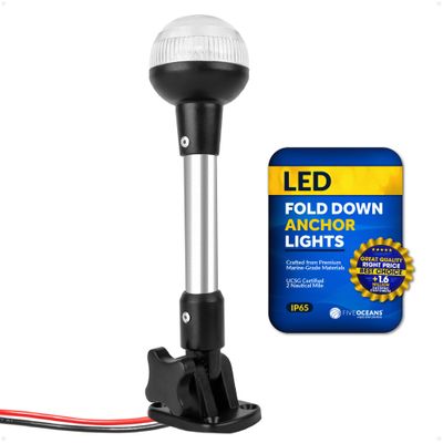 Five Oceans Anchor Stern Light - LED Marine, 12V DC, USCG 2NM Certified, Pontoon & Fishing Boats, Fold-Down, 9-Inch - FO4593