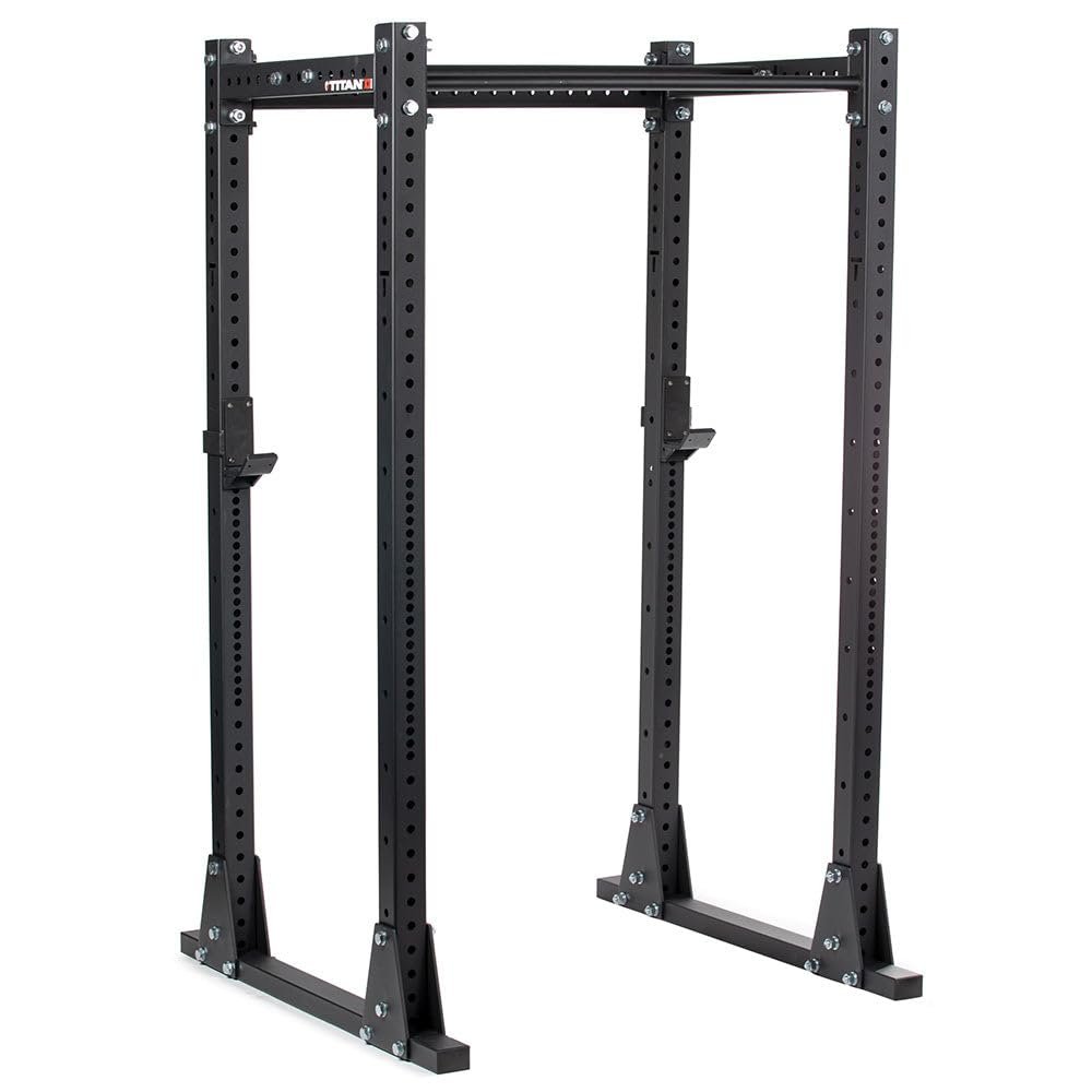 Titan Fitness X-3 Series Flat Foot Power Rack, 82" H x 30" D, 1,650 LB Rackable Capacity, Skinny & Fat Pull-Up Bars, Standard J-Hooks, Weight Plate Holders, for Home Garage Gym Training