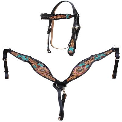 CHALLENGER Horse Western Dreamcatcher Sunflower Tooled Headstall Bridle & Breast Collar Set 78FK14B