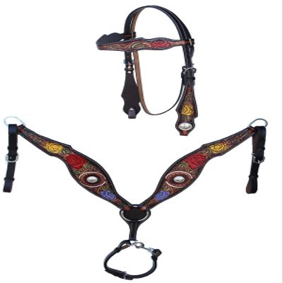 CHALLENGER Horse Western Tooled Leather Rose Headstall Bridle Breast Collar Tack 78FK11B