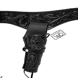 38/357 Caliber Western Leather Gun Holster & Belt - Cowboy Style Single Drop Rig Standard Barrel - Authentic Handmade Hand Tooled (Black, 54)