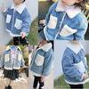 EISHOW Toddler Baby Girls Denim Jacket Faux Fur Collar Hooded Jean Coat Warm Thicken Fleece Lined Plush Jean Outwear Snowsuit (01 Blue,6-9M,6 Months,9 Months) view 3