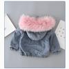 EISHOW Toddler Baby Girls Denim Jacket Faux Fur Collar Hooded Jean Coat Warm Thicken Fleece Lined Plush Jean Outwear Snowsuit (Pink-short denim,3-4T,3 Years,4 Years) view 2