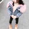 EISHOW Toddler Baby Girls Denim Jacket Faux Fur Collar Hooded Jean Coat Warm Thicken Fleece Lined Plush Jean Outwear Snowsuit (Pink-short denim,3-4T,3 Years,4 Years) view 4