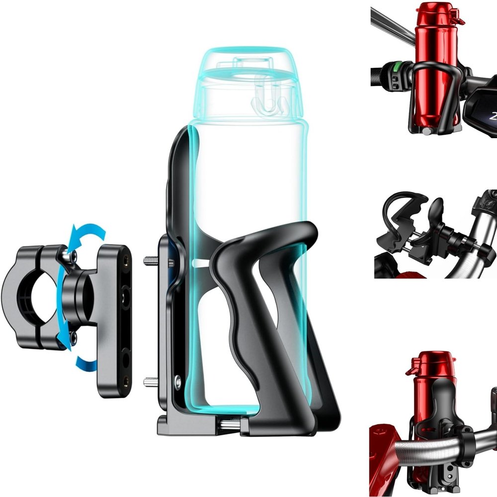 KEWIG Bicycle Water Bottle Holder for Bike & Motorcycle, Adjustable Bike Water Bottle Cages Fit for Diameter 2'' - 3'' Cup, Compatible with Handlebars or Tubes 20mm to 35mm in Diameter