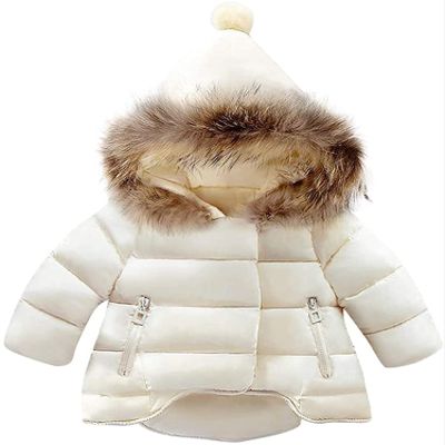 EISHOW Toddler Baby Girls Boys Faux Fur Outerwear Jackets Snowsuit Warm Hooded Thicken Fleece Down Coat Winter Hoodie Outwear (Beige,18-24 Months,18 Months,24 Months)