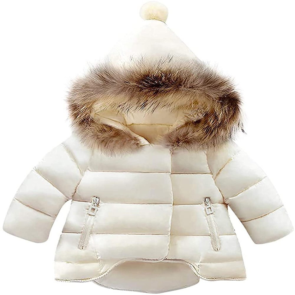 EISHOW Toddler Baby Girls Boys Faux Fur Outerwear Jackets Snowsuit Warm Hooded Thicken Fleece Down Coat Winter Hoodie Outwear (Beige,18-24 Months,18 Months,24 Months)