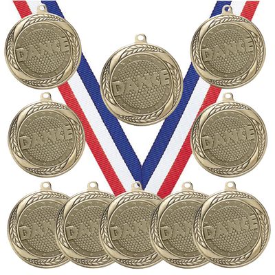 10 Pack of Dance Gold Medals Trophy Award with Neck Ribbons MS2