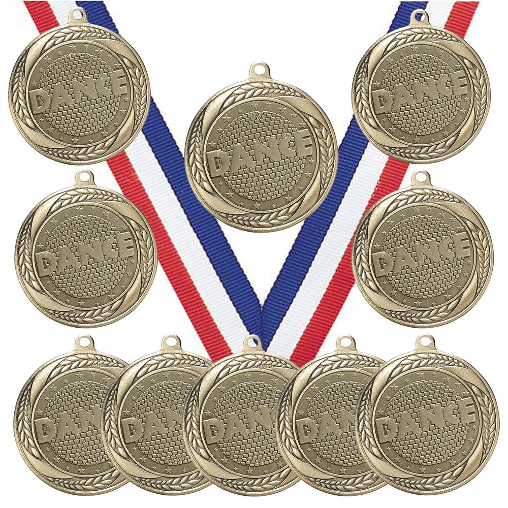 10 Pack of Dance Gold Medals Trophy Award with Neck Ribbons MS2