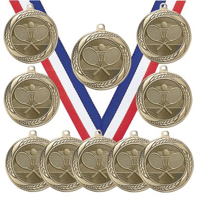 10 Pack of Tennis Gold Medals Trophy Award with Neck Ribbons MS2