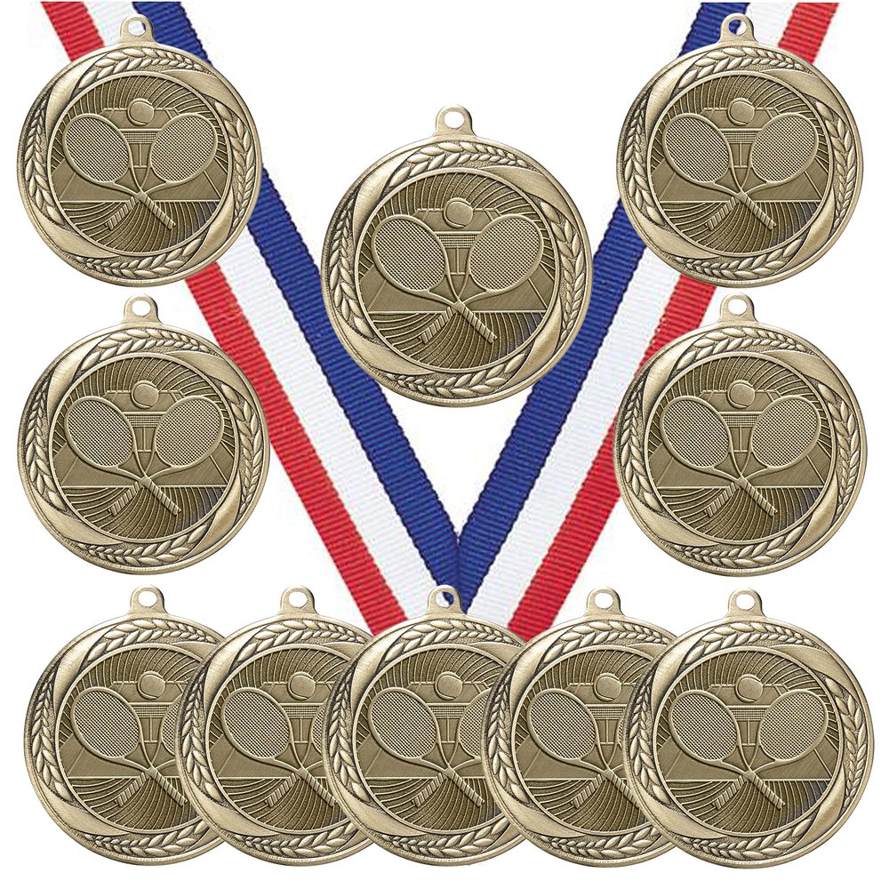 10 Pack of Tennis Gold Medals Trophy Award with Neck Ribbons MS2
