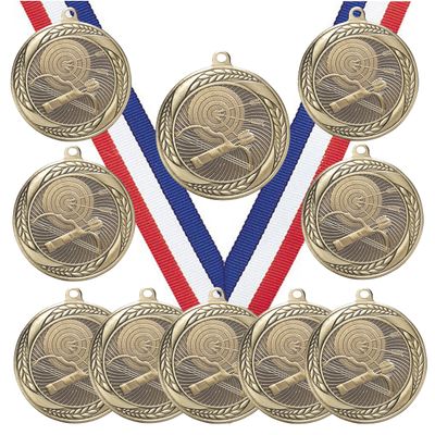10 Pack of Archery Archer Gold Medals Trophy Award with Neck Ribbons MS2