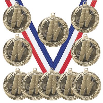 10 Pack of Ballet Gold Medals Trophy Award with Neck Ribbons MS2