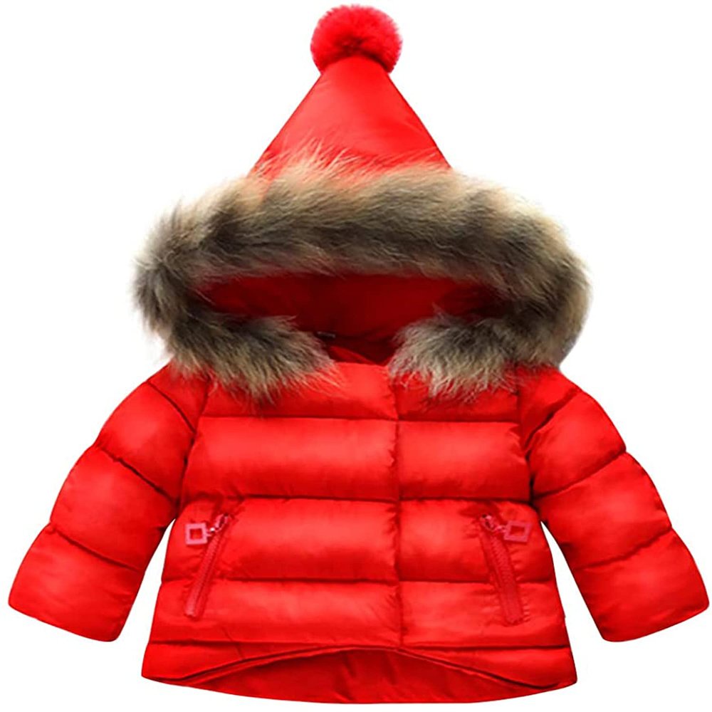 EISHOW Toddler Baby Girls Boys Faux Fur Outerwear Jackets Snowsuit Warm Hooded Thicken Fleece Down Coat Winter Hoodie Outwear (Red,18-24 Months,18 Months,24 Months)