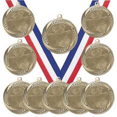 10 Pack of Cheerleading Cheerleader Gold Medals Trophy Award with Neck Ribbons MS2