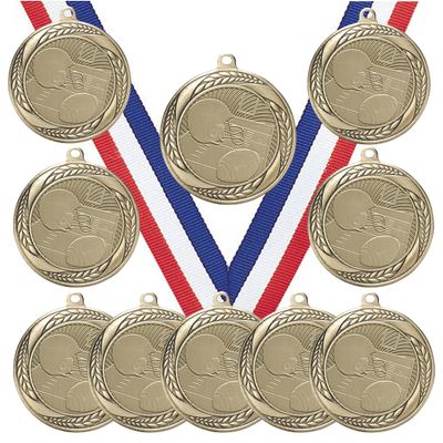 10 Pack of Football Gold Medals Trophy Award with Neck Ribbons MS2