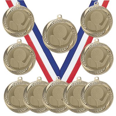 10 Pack of Golf Gold Medals Trophy Award with Neck Ribbons MS2