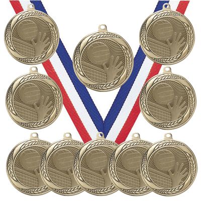 10 Pack of Volleyball Gold Medals Trophy Award with Neck Ribbons MS2
