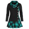 Womens Plus Size Tops Coat Button Turtleneck Sweater Lattice Pachwork Outerwear Xmas Pliad Print Sweaters Tops Blouse Green view 1