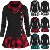 Womens Plus Size Tops Coat Button Turtleneck Sweater Lattice Pachwork Outerwear Xmas Pliad Print Sweaters Tops Blouse Green view 2