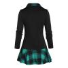 Womens Plus Size Tops Coat Button Turtleneck Sweater Lattice Pachwork Outerwear Xmas Pliad Print Sweaters Tops Blouse Green view 3