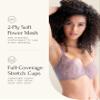 Felina Jessamine Side Smoothing T-Shirt Bra (Sparrow, 44DD) | Full Coverage Lace Bra with Underarm & Back Smoothing | Elegant Everyday Support view 3