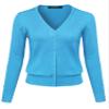 Light Weight Solid V-Neck Button Closure Long Sleeves Sweater Cardigan Sky Blue 1XL view 3
